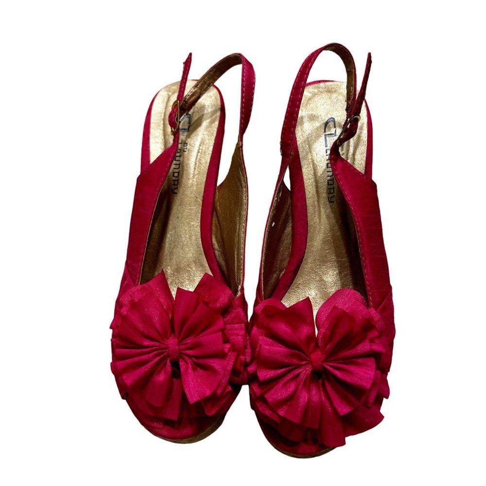 CL by LAUNDRY Pink Open Toe Espadrille Wedge Sandals with Bow Women's Size 6.5